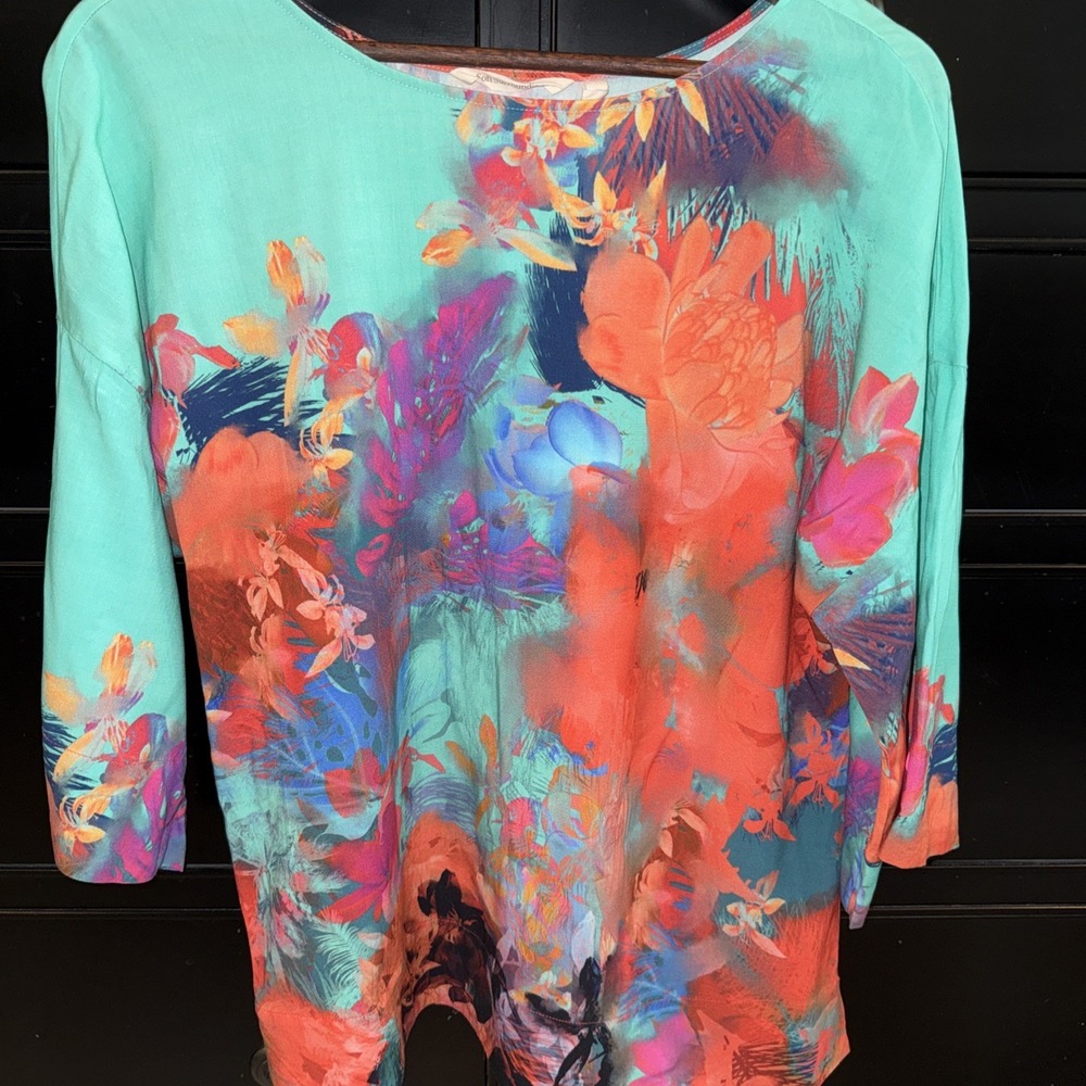 Soft Surroundings Women's S Marciana Watercolor Colorful Artsy Floral Blouse Top - Picture 2 of 5